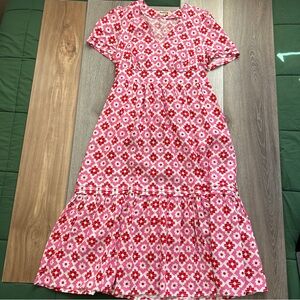 Boden Eve Liden Red and White Floral Midi Dress US 10R UK 14R